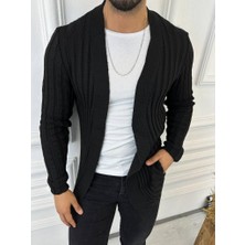 Elku Moda Hırka Örgülü Triko Desenli Şal Yaka Fit Örgü Hırka