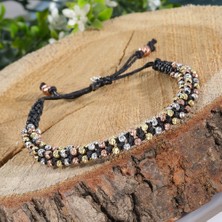 Takılingo 925 Ayar Gümüş Dorika Tam Tur Mix Makrome Ipli Ayarlanabilir Bileklik