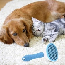 Buffer Kedi Köpek Tüy Toplayıcı Kendini Temizleyebilen Ergonomik Saplı Evcil Hayvan Tarağı Mavi