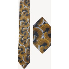 Erkek Sarı Çiçek Desenli Kravat Mendil Set