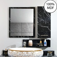 Nurcelant Aynalı Raflı Banyo Dolabı Mdf 80 cm Üst Modül Siyah Beyaz