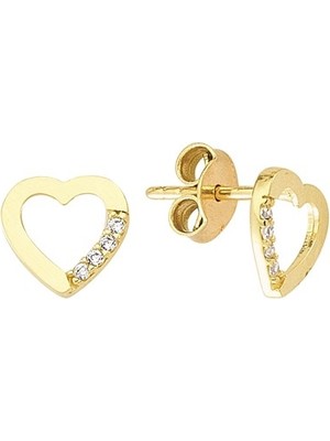 goldkupe 14 Ayar Taşlı Kalp Altın Küpe