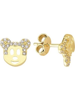 goldkupe 14 Ayar Taşlı Mickey Mouse Altın Küpe 1,25 gr