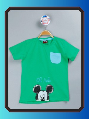 Edoy Pamuklu Hello Micky  Baskılı Kısa Kollu Mevsimlik T-Shirt