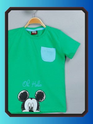 Edoy Pamuklu Hello Micky  Baskılı Kısa Kollu Mevsimlik T-Shirt