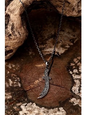 Mona Roza Gümüş 925 Ayar Gümüş Zülfikar Kılıç Model Erkek Kolye