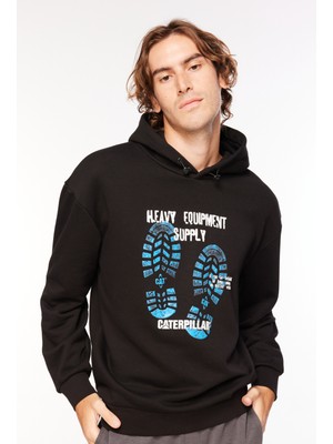 Caterpillar Siyah Erkek Kapüşonlu Loose Fit Baskılı Sweatshirt C3WM-SWT16