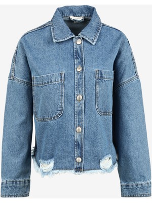 Aeropostale Oversize Gömlek Yaka Düz Indigo Kadın Denim Gömlek A3WL-GML1