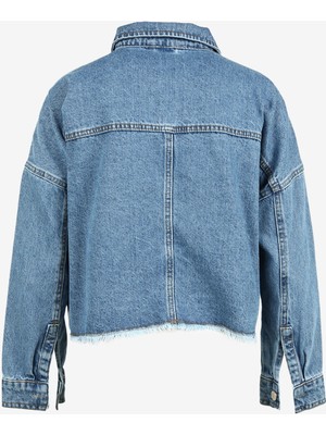 Aeropostale Oversize Gömlek Yaka Düz Indigo Kadın Denim Gömlek A3WL-GML1