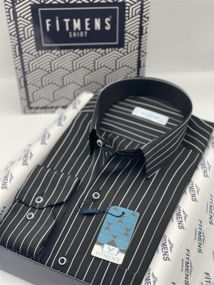 Fitmens Klasik Uzun Kol Premium Çizgili T.1339 Gömlek - Siyah