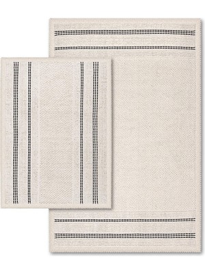 Bluenity Cenova Porto Doğal Pamuklu 2'li Banyo Kilim Seti 60X100+50X60 cm - Ekru/lacivert