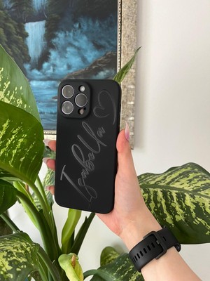 Kabartmalı Parlak El Yazısı Kalpli Isimli Iphone Telefon Kılıfı