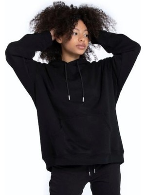 Feville Unisex Siyah Kapşonlu Basic Sweatshirt