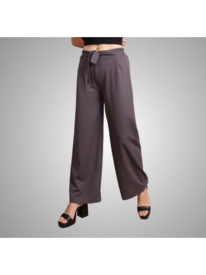 Sevinç Collection Beli Yarım Lastikli ve Kuşaklı Bol Paça Kadın Pantolon