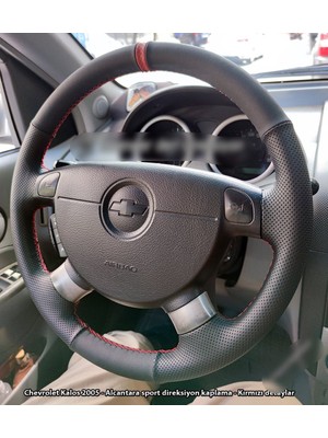 İmza Chevrolet Kalos Araca Özel Direksiyon Kılıfı (Nokta Alcantara Kırmızı Yüzüklü)