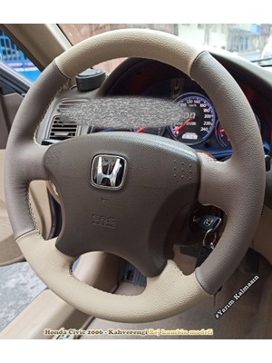 Honda Vtec 2 Kasaya Uyumlu Araca Özel Direksiyon Kılıfı (Kahverengi Krem)