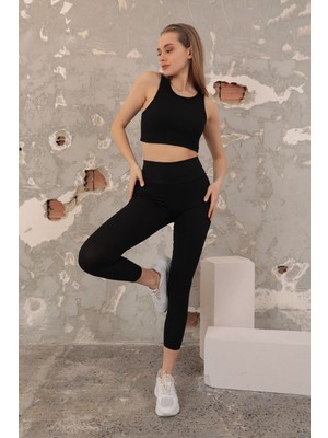 Sisa Moda Fitilli Kumaş Toparlayıcı Örme Kadın Tayt
