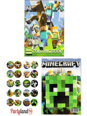 Partylandtr Minecraft Boyama Kitabı 3'lü Boyama Sticker Maskeli 10 Sayfa Anonim Yazar İçin Eğlenceli
