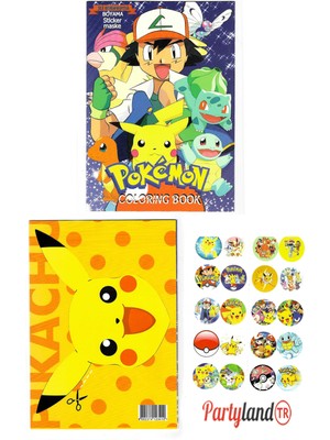 Partylandtr Pokemon Boyama Kitabı 3'lü Boyama Sticker Maskeli Anonim 3 - 5 Yaş İçin Eğlenceli Kitap