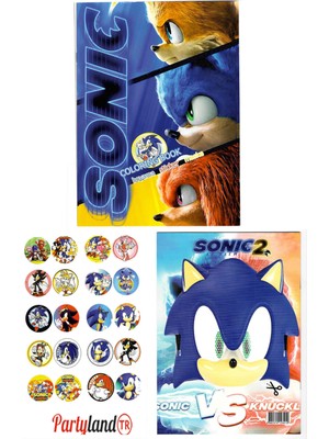 Partylandtr Sonic Boyama Kitabı 3'lü Boyama Sticker Maskeli Anonim Yazarlı Çocuklar İçin Eğlenceli Kitap