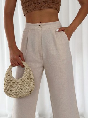 Sisa Moda Naturel Keten Palazzo Pantolon