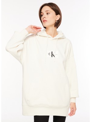 Calvin Klein Jeans Kapüşon Yaka Düz Beyaz Kadın Sweatshırt J40J400325YBI