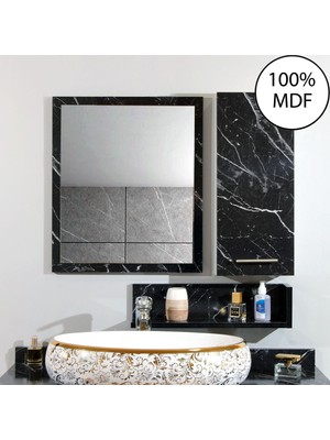 Nurcelant Aynalı Raflı Banyo Dolabı Mdf 80 cm Üst Modül Siyah Beyaz