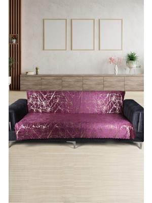 Teksev Güzide Mor Koltuk Örtüsü Altın Varaklı Kaymaz Süngerli Çekyat Örtüsü 1 Adet 170X210 cm