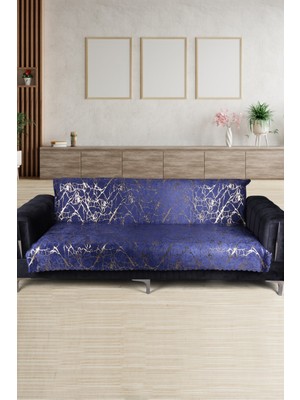Teksev Güzide Lacivert Koltuk Örtüsü Altın Varaklı Kaymaz Süngerli Çekyat Örtüsü 1 Adet 170X210 cm
