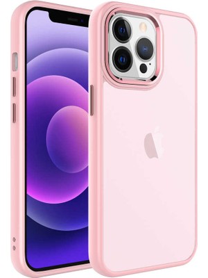 iPhone 13 Pro Max Kılıf Buzlu Sert Pc Zore May Kapak-Pembe Açık