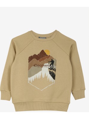 Discovery Expedition Bej Erkek Çocuk Bisiklet Yaka Oversize Baskılı Sweatshirt D3WB-SWT21