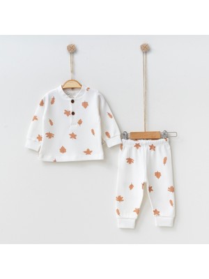 O Baby Yaprak Desenli 2'takım Organik Pamuk Kız / Erkek Bebek Takım 3-6/6-9/9-12/12-18 Ay