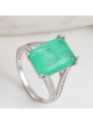 Stil Love Gümüş Yeşil Renk Paraiba Taşlı Kadın Yüzük