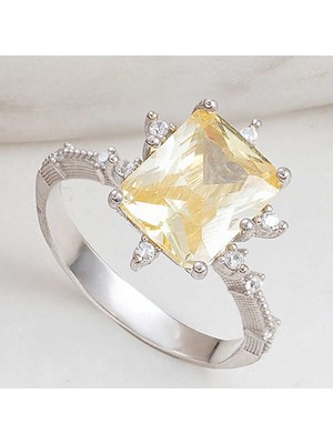 Stil Love Gümüş Sarı Zirkon Taşlı Kadın Yüzük