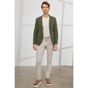 ALTINYILDIZ CLASSICS Erkek Haki Slim Fit Dar Kesim Mono Yaka Desenli Keten Blazer Ceket