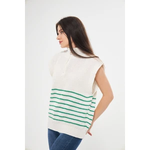 EKE TEKSTİL Fermuarlı Çizgili Triko Süveter