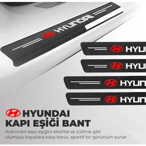  Hyundai Logolu Karbon Kapı Eşiği Koruyucu Bant Folyo 4'lü Set