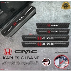 Honda Civic  Logolu Karbon Kapı Eşiği Koruyucu Suni Deri 4'lü Set