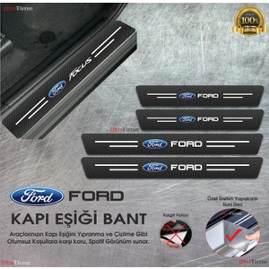 Ford Logolu Karbon Kapı Eşiği Koruyucu Suni Deri 4'lü Set