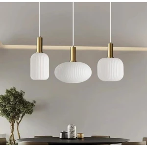 Rustik Dekoratif Metal Modern Masa Üstü Eskitme Kaplama Beyaz Opal Camlı 3 Lü Avize
