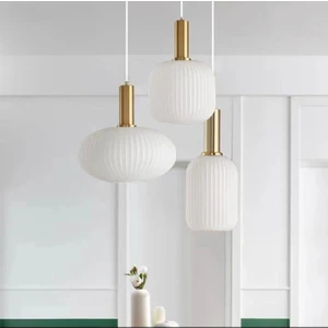 Rustik Dekoratif Metal Modern Yuvarlak Eskitme Kaplama Beyaz Opal Camlı 3 Lü Avize