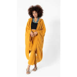 Karamel Müslin Salaş Kapüşonlu Bohem Kaftan