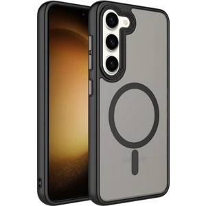 HTstore Galaxy S23 Plus Kılıf Mat Arka Yüzey Wireless Şarj Özellikli Zore Flet Magsafe Kapak-Siyah