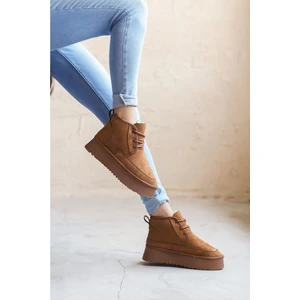 Moda Adam Kadın Pastor Kürklü Kısa Bot Taba Süet