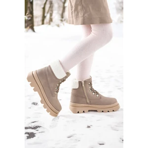 Kiko Kids 500 Günlük Fermuarlı Kız Çocuk Bot Ayakkabı Koyu Gri