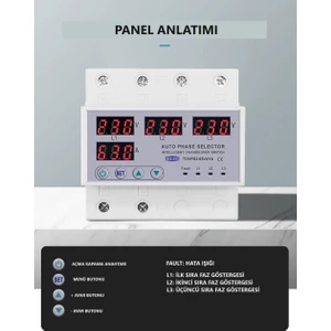 Otomatik Faz Seçici ve Yüksek Alçak Voltaj Akım Koruma Rölesi 63A Dahili Kontaktör
