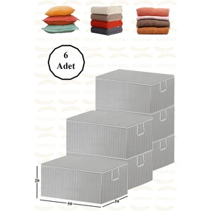 6 Adet Gri Çizgili Baza Altı Büyük Boy Saklama Hurcu 50 x 30 x 20 cm