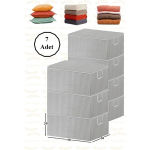 7 Adet Gri Çizgili Baza Altı Büyük Boy Saklama Hurcu 50 x 30 x 20 cm