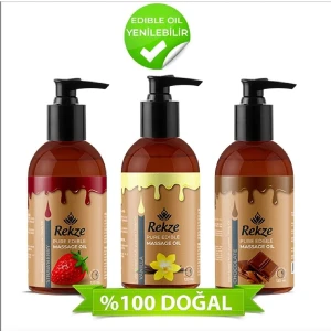 Dogal Çilek + Vanilyalı + Çikolata Aroma Yenilebilir Nemlendirici  Etkili Aromaterapi Masaj Yağları Seti