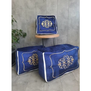 Rumeli Lacivert Üzeri Gold Nakışlı Çeyizlik 3'lü Hurç Seti, Düğün Nişan, Söz Bohça Gelin Damat Hurcu